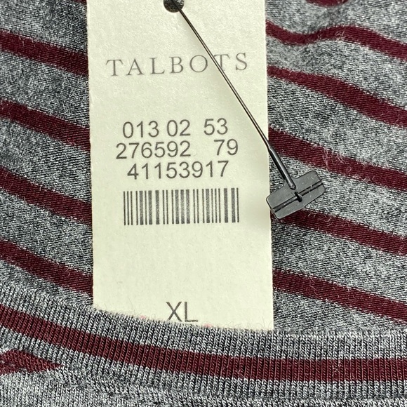 NWT Talbots Gray and Wine Striped Long Sleeve Tee Top, XL - Picture 5 of 6